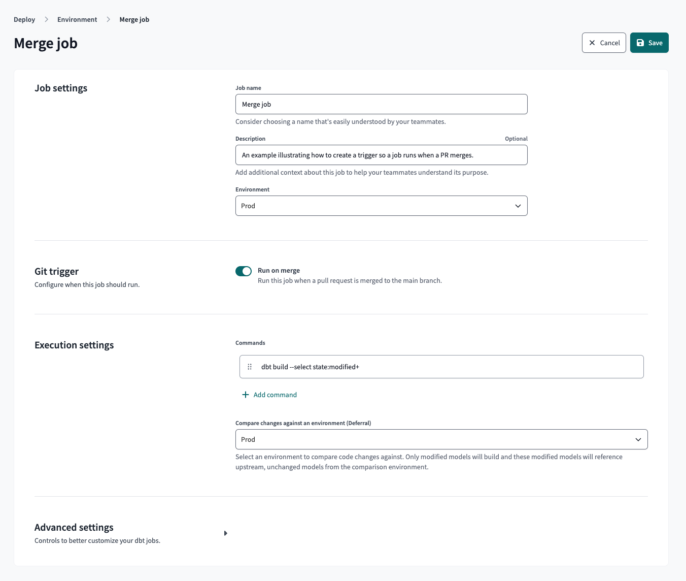 Example of creating a merge job